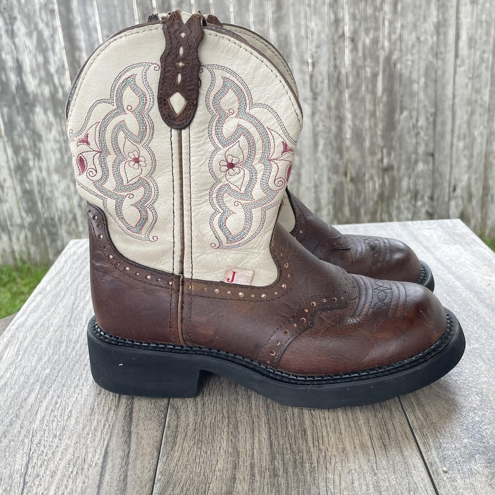 Justin Gypsy Western Boots Women 6.5‎ B Brown Leather Embroidered Cowgirl Rodeo